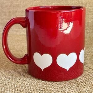 Waechtersbach Germany Red Mug White Hearts 12 oz Ceramic Vintage
